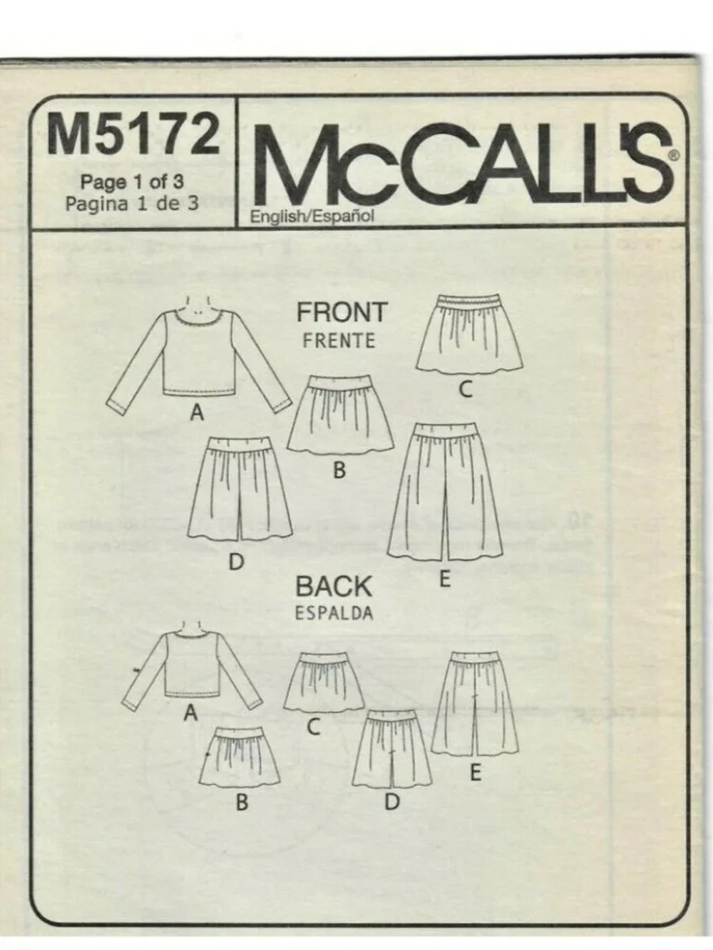Vintage Sewing Pattern McCalls M5172 Girls Top Skirt Goucho Easy Sizes 6-7-8 UC